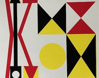 Cool Vintage Geometric Shapes Screen Print Modern Art Wall Hanging Signed Soto