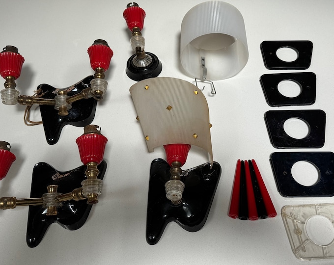 Lot Vintage 1950s French Plastic Sconces Parts Mid Century Modern MCM Lighting Pierre Guariche Lunel