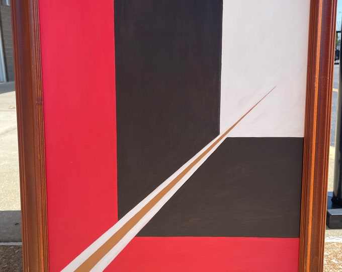 Vintage Geometric Red Black White Painting Modern Art Wall Hanging Signed Menges