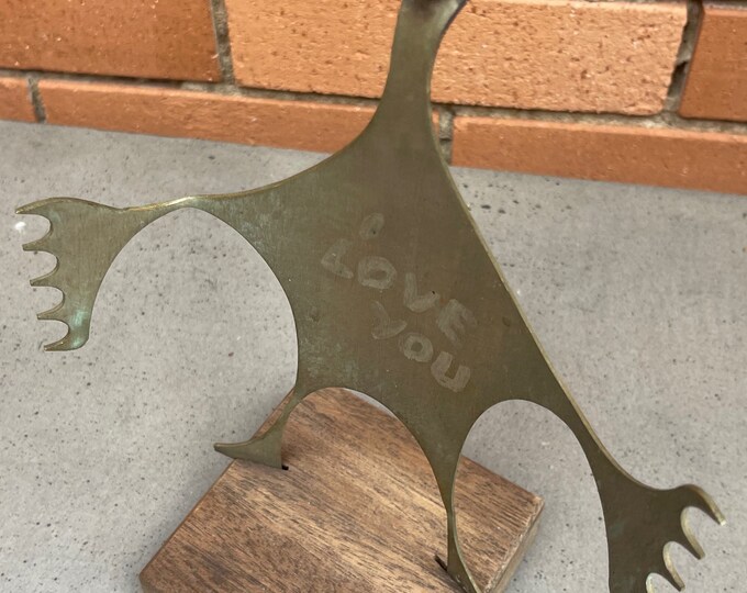 Vintage 70s Abstract Metal Brutalist Figural Sculpture Mid Century Modern Signed