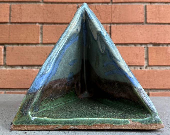 Decorative Vintage Stoneware Ceramic Triangular Vase Pyramidal Studio Pottery Modern 80s Art Object