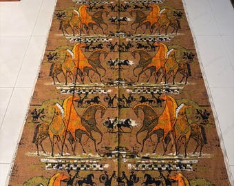 Vintage MCM 60s TIBOR REICH Etruscan Horses Linen Fabric Textile Mid Century Modern
