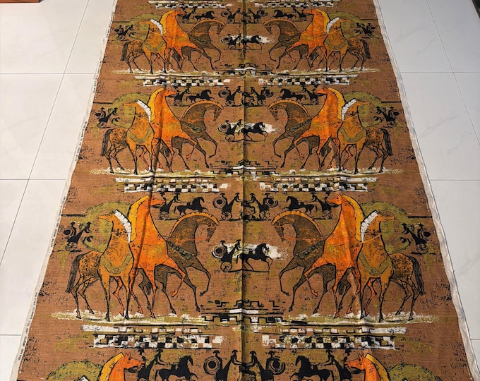 Vintage MCM 60s TIBOR REICH Etruscan Horses Linen Fabric Textile Mid Century Modern