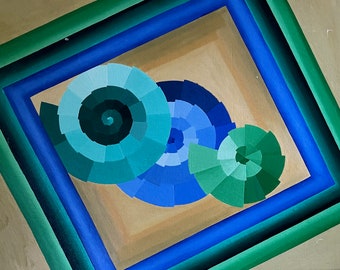 VIntage 1980s Geometric Optical Art Hard Edge Oil Painting Modern Wall Hanging