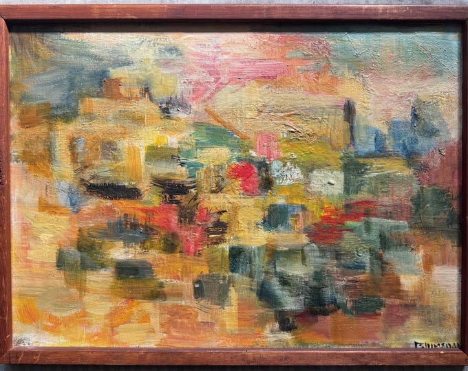 Vintage Abstract Expressionist MCM 50s Painting Modern Art Wall Hanging Signed Blumshay