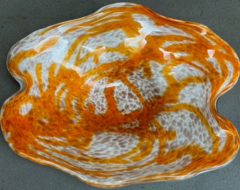 Vintage Handblown Orange White Murano Glass Bowl Dish Decorative Mid Century MCM Modern 60s