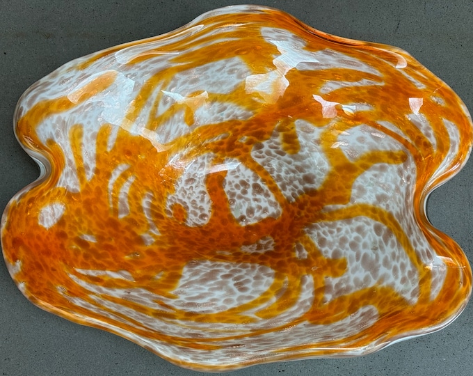 Vintage Handblown Orange White Murano Glass Bowl Dish Decorative Mid Century MCM Modern 60s