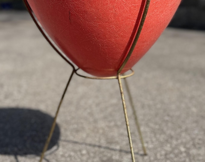 Vintage MCM Coral Fiberglass Bullet Planter & Stand Atomic Era Mid Century 1950s
