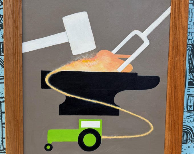 Vintage Abstract Abstract Tractor Acrylic Painting Modern Signed REM Menges