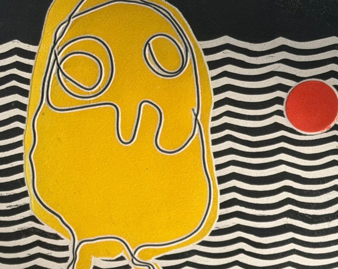 Vintage MCM Abstract Owl Screen Print Mid Century Modern Art Signed Jackson 70s
