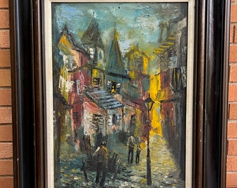 Vintage 1960s French Village Landscape Painting Mid Century Modern Art Signed
