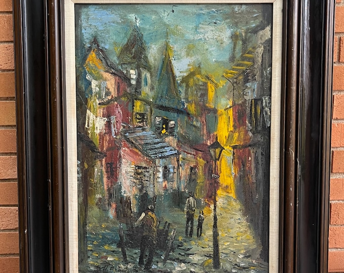 Vintage 1960s French Village Landscape Painting Mid Century Modern Art Signed