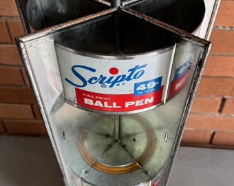 Vintage Scripto Round Metal Display Stand Rotating Advertising Pens Pencils