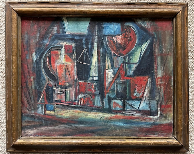 Abstract Geometric Vintage Painting 1950s Mid Century MCM Modern Art Shoenfield
