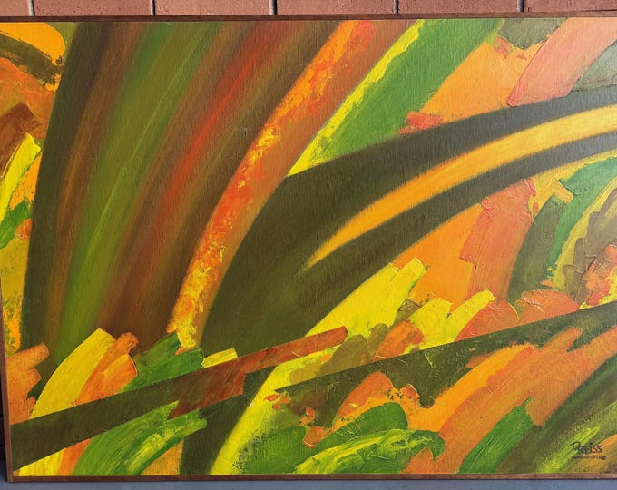 Large Vintage 1980s Abstract Oil Painting Modern Art Wall Hanging Signed Preiss