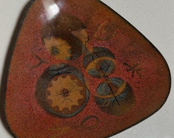 Vintage MCM 1960s Abstract Triangular Enamel Dish Mid Century Modern Decorative