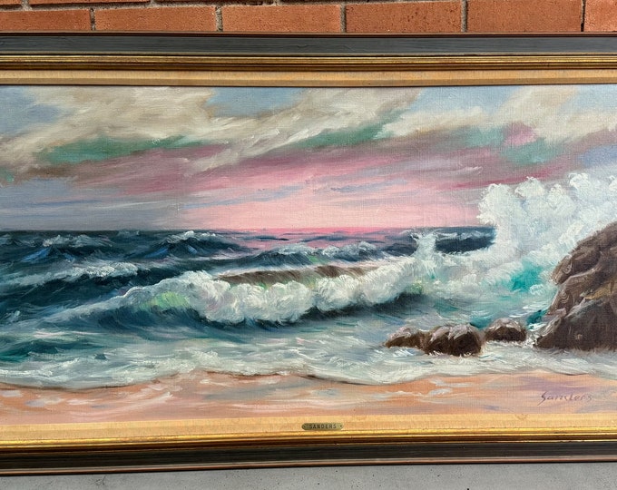 Large Framed Vintage "Pink Skies" Painting Signed Sanders Seascape Modern Art
