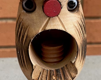 VIntage 60s 70s Artisan Wooden Head Nutcracker Folk Art Screw Mouth Mid Century Modern