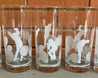 Set Vintage 70s White Golf Silhouette Drinking Glasses Modern Drinkware Barware
