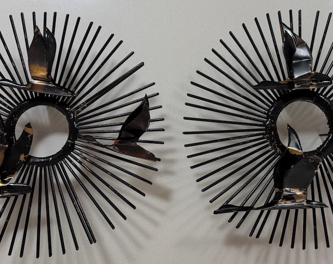 Pair Vintage MCM Birds In Flight Starburst Wall Hangings Art Mid Century Jeré