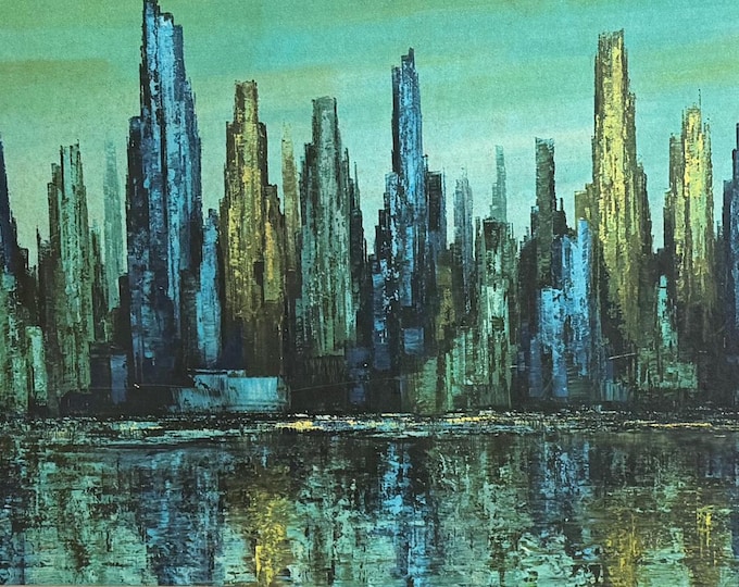 Vintage 60s Turner MAIO Abstract NY Harbor Cityscape Skyline Mid Century Modern MCM Art Wall Hanging