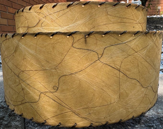 Vintage MCM Beige Fiberglass Shade w/ Silver Speckles 2-Tier Mid Century Modern Lighting Atomic 50s