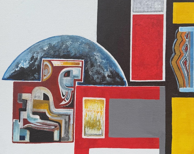 Vintage Abstract Shapes / Figural Acrylic Canvas Board Painting Multi-Color Modern Art Wall Hanging Timothy Long 70s (7)