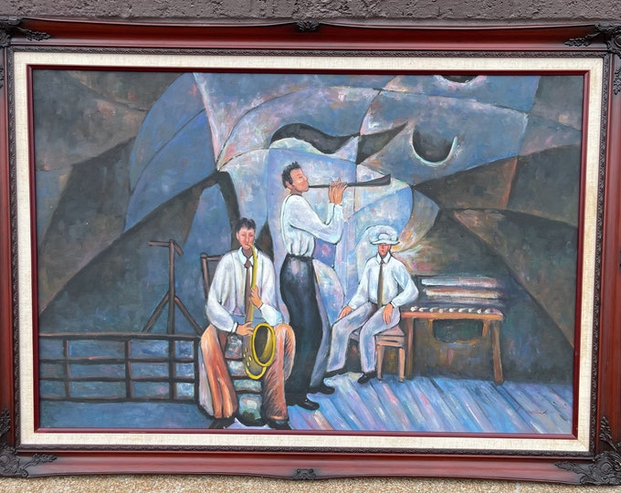 Contemporary Jazz Musician Oil Painting Modern Art Wall Hanging Signed K. Morland