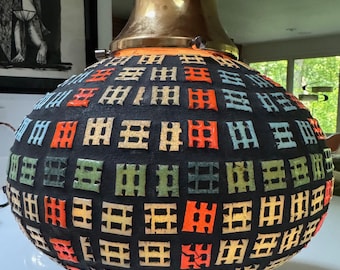 Vintage MCM Glass Swag Lamp Pendant Mid Century Modern Lighting 60s Multi-Color Criss-Cross