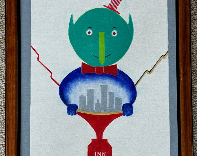 Vintage Surreal Abstract Modern Painting Art Wall Hanging Signed REM Menges
