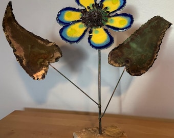 Vintage MCM Curtis Jeré Enameled Metal Flower Sculpture Mid Century Modern 60s