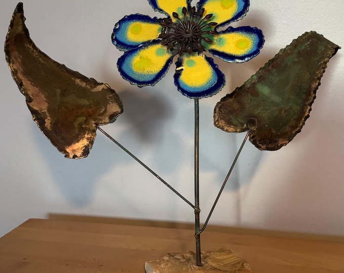 Vintage MCM Curtis Jeré Enameled Metal Flower Sculpture Mid Century Modern 60s