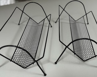 Vintage 50s MCM Black Wire Mesh Book Racks Shelves Storage Mid Century Modern Atomic