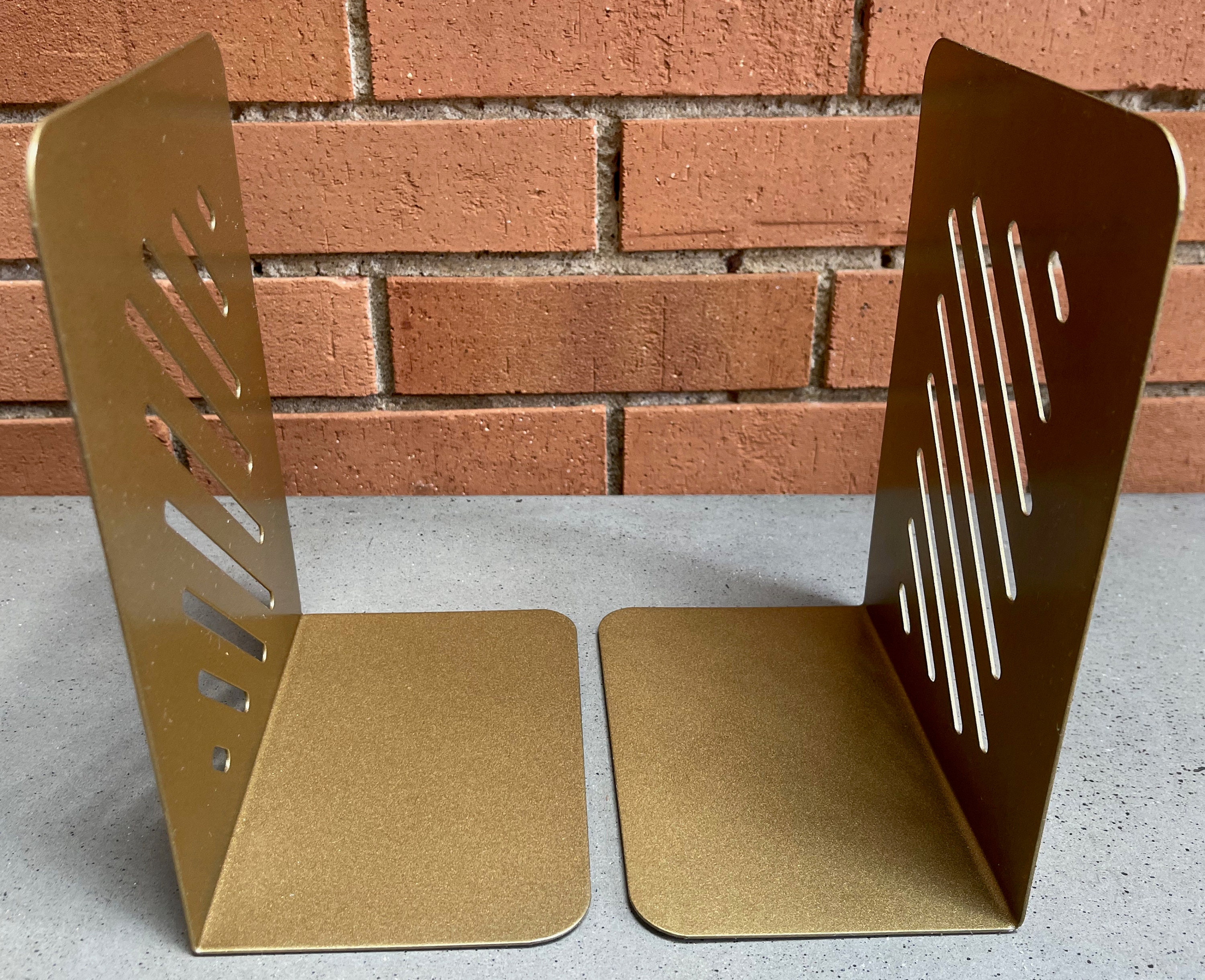 Large Pair Contemporary Gold Metal Horizontal Cut Outs Modern Bookends