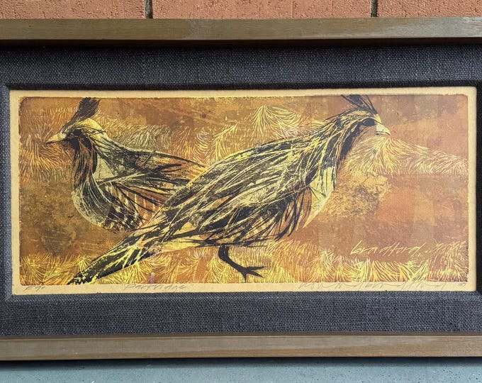 Vintage 1950s MCM Partridge Serigraph Print Art Mid Century Modern Bradford - 1
