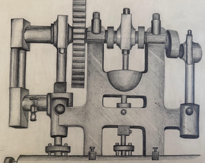 Vintage Abstract Industrial Charcoal Drawing Illustration Mid Century Modern Art