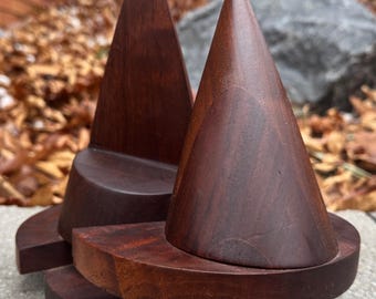 Vintage MCM 1960s Carved Wood Stacked Shapes Sculpture Mid Century Modern Object