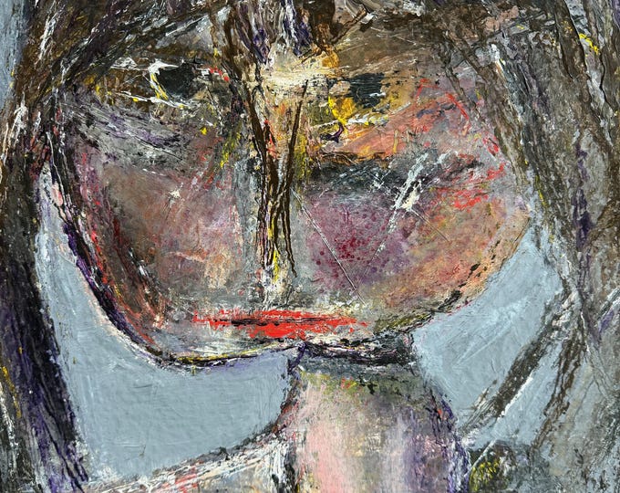 Vintage 1980s Abstract Modernist Figural Girl Oil Painting Art Signed Kathrin Langley