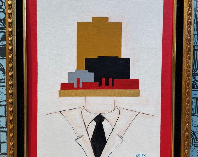 Vintage Abstract Acrylic Painting Modern Art Wall Hanging Signed REM Menges
