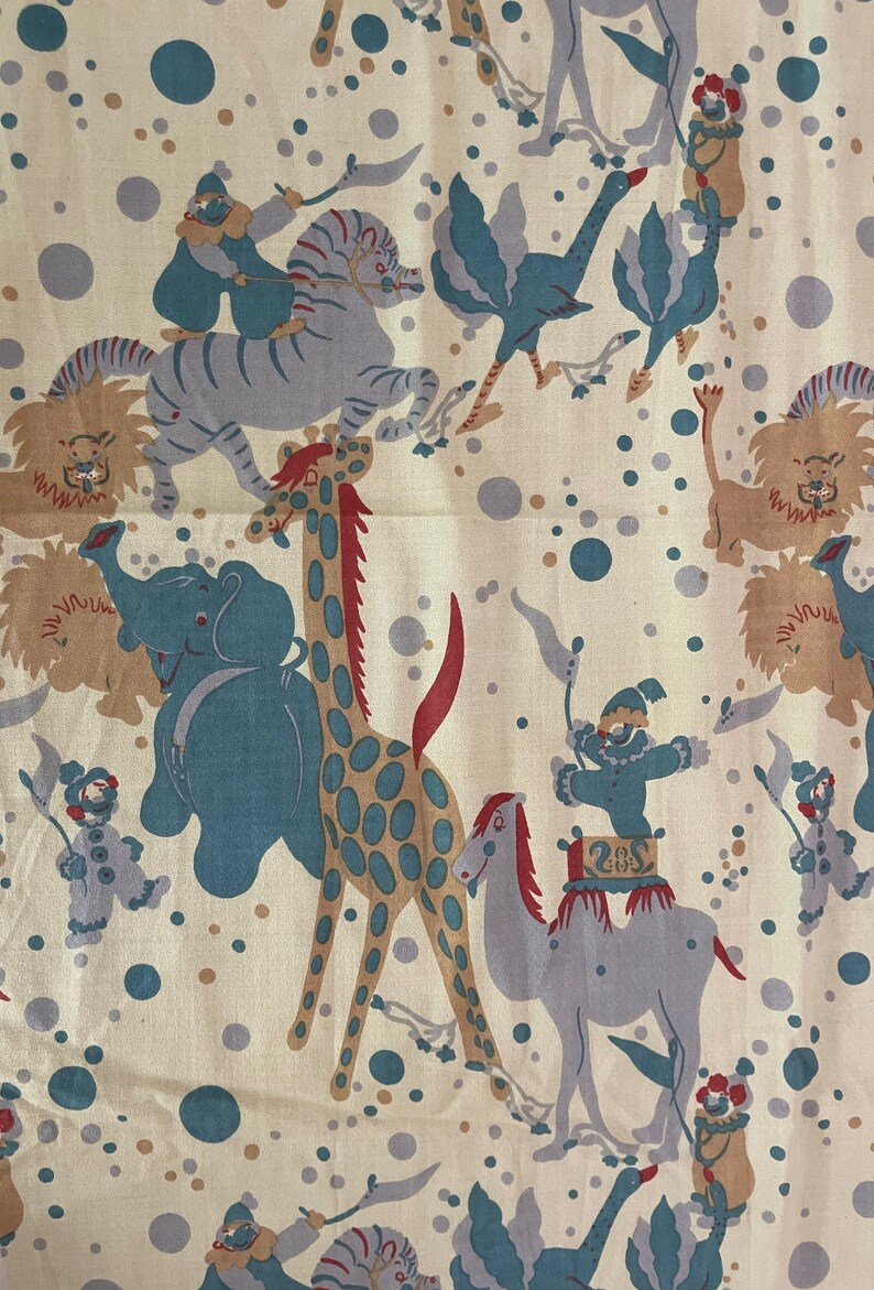 Vintage 1960s Circus Textile Fabric Animals Clowns Mid Century Modern ...
