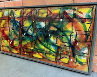Vintage Abstract Shapes Oil Painting Mid Century MCM Modern Art 1950s Signed