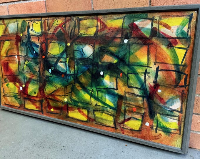 Vintage Abstract Shapes Oil Painting Mid Century MCM Modern Art 1950s Signed