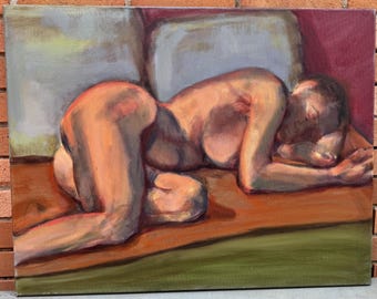 Vintage Nude Naked Woman Portrait Oil Painting Canvas Modern Art Wall Hanging