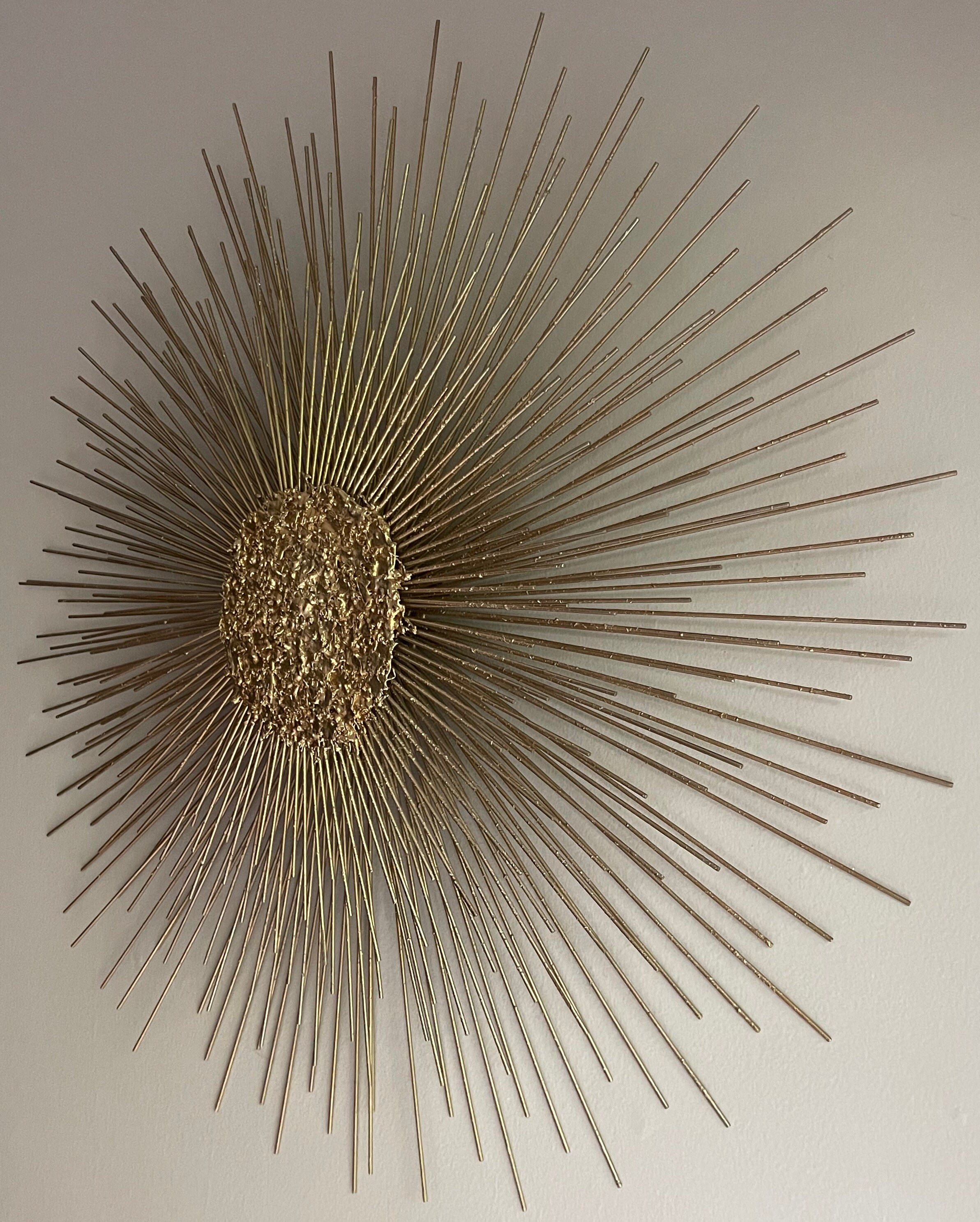 Vintage 60s 70s Brass Brutalist Sunburst Starburst Wall