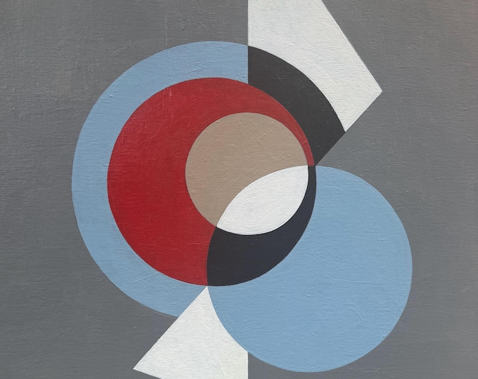 Vintage Abstract Geometric Shapes Acrylic Canvas Board Painting Multi-Color Modern Art Wall Hanging Timothy Long 70s (6)
