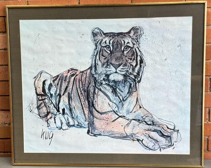 Vintage Fritz Hug Resting Tiger Canvas Print Framed Modern Art Wall Hanging