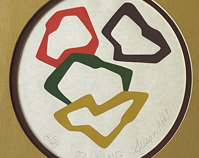 Vintage 70s Abstract Shapes Screen Print Modern Art Wall Hanging Framed Matted Signed Sue Kohl