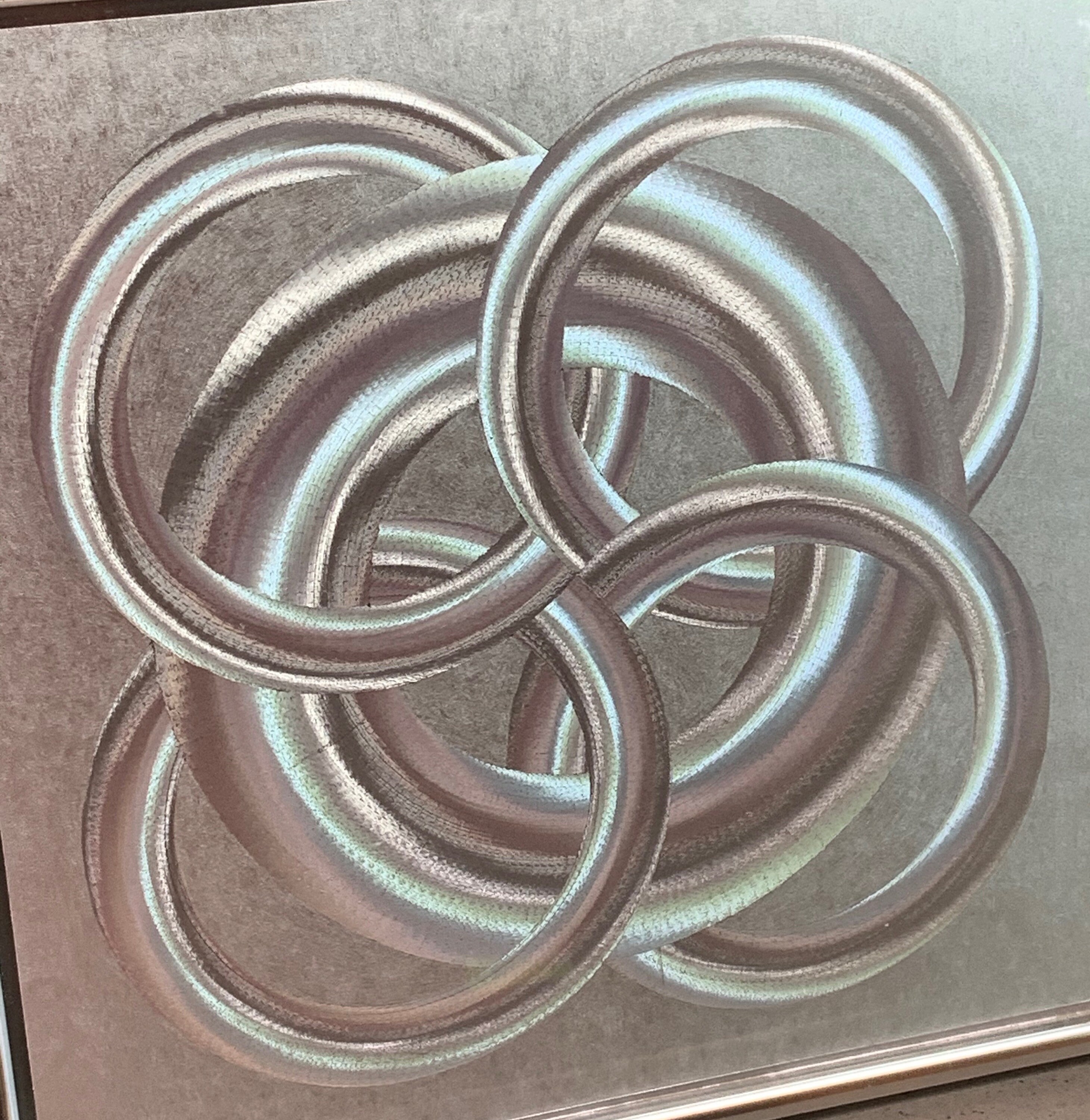 Vintage 70s Geometric Overlapping Circular Foil Etching Wall Hanging