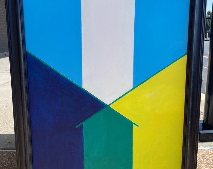 Vintage Geometric Shapes Acrylic Painting Modern Art Wall Hanging Signed Menges