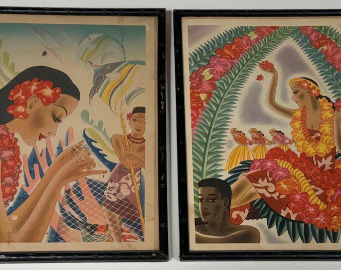 Vintage Hawaiian Menu Covers Flowers Leis Tiki Bar Decor Frank MacIntosh 30s 40s